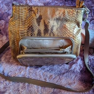 Brighton Tan Leather Snakeskin crossbody
